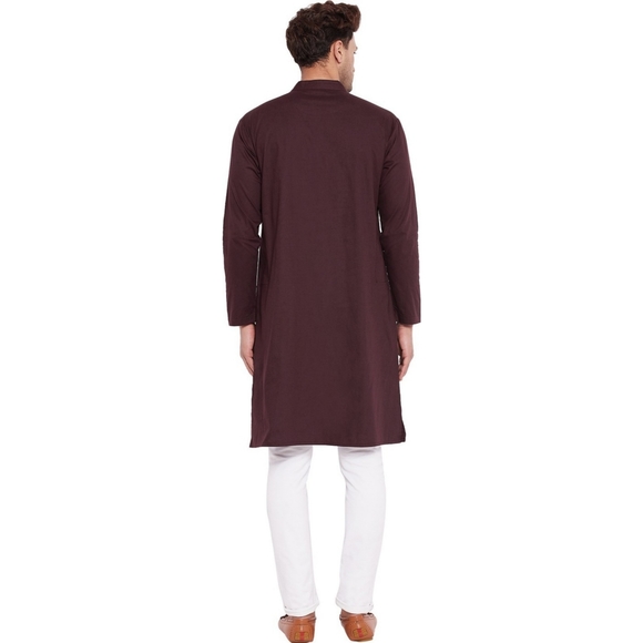HYPERNATION Men's Solid Pure Cotton brown Kurta - Picture 8 of 9